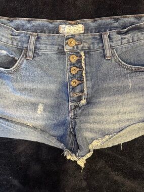 Free People Denim Shorts in Light Blue with Brass Buttons